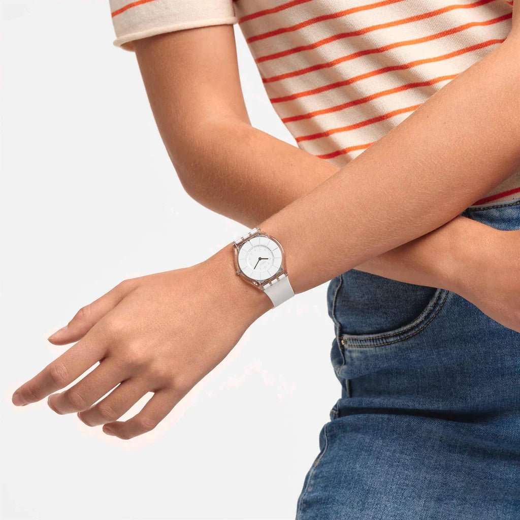 Swatch White Classiness White Dial and White Rubber Strap 36mm Women's Watch | SS08K102-S14