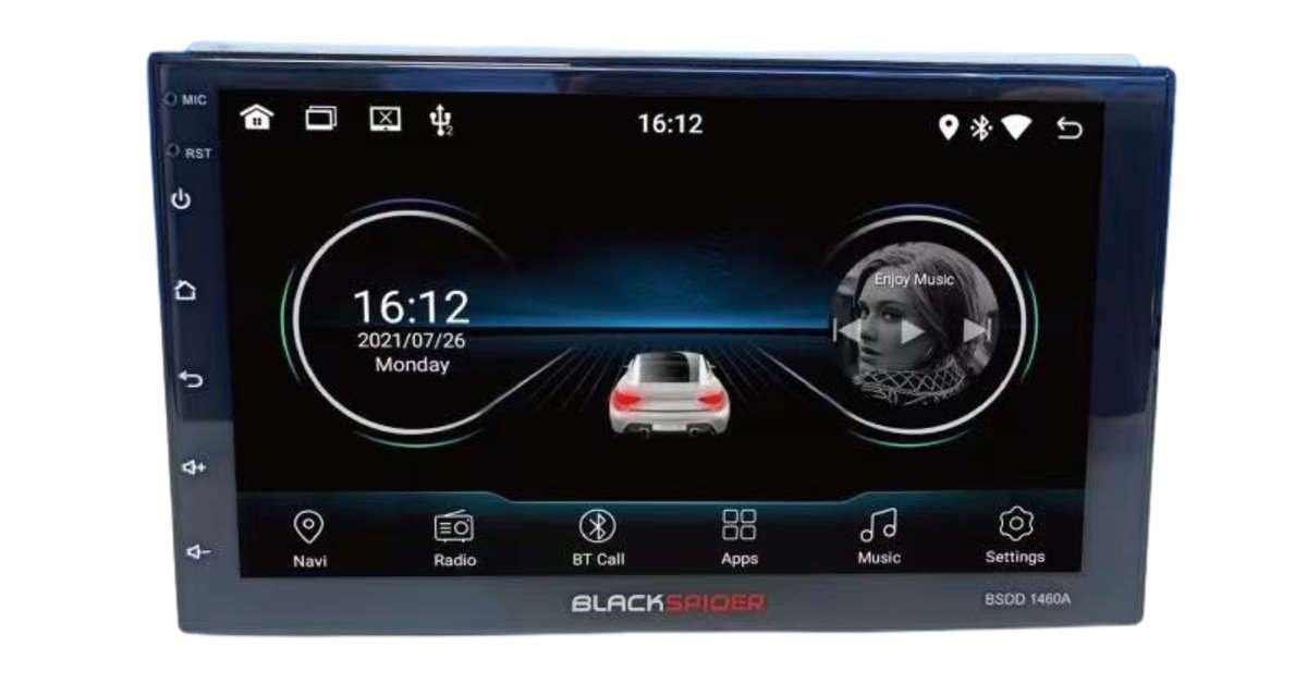 Blackspider BSDD1460LB+FREE CAMERA  7" Apple CarPlay Double Din Android Media BT/USB