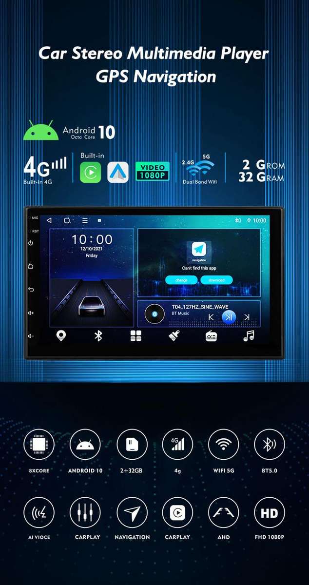 Navtech NA7HI 7" 2+32G Carplay/AndroidAuto Double Din Radio
