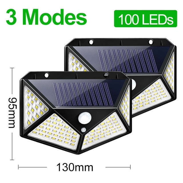 100 LED Outdoor Solar Wall Lamp Waterproof PIR Motion Sensor Garden Wall Light