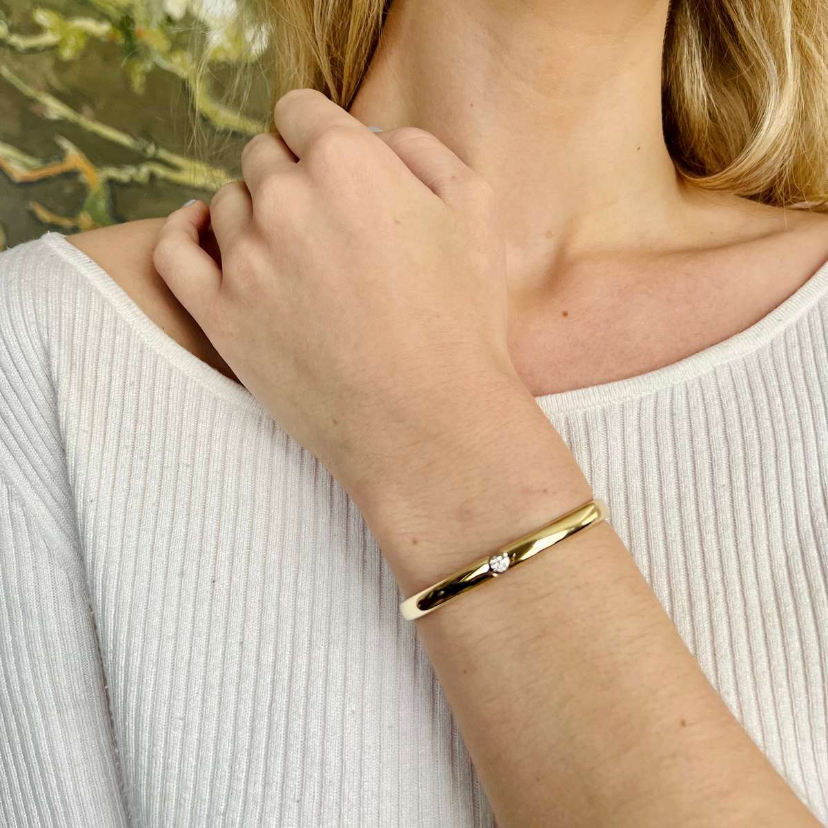 14ct Gold and Diamond Bangle Bracelet