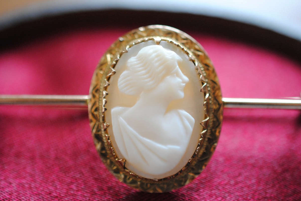 Edwardian Era Gold and Cameo Pin Brooch