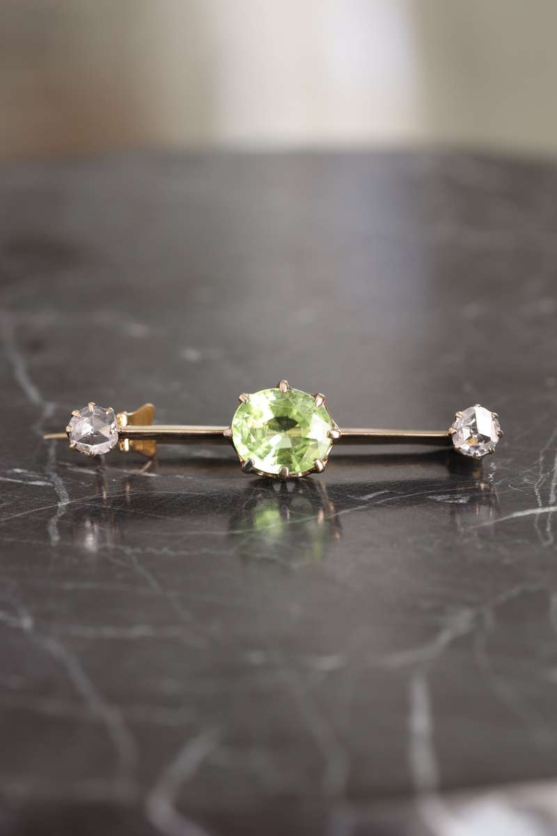 Victorian Diamond and Peridot Pin Brooch