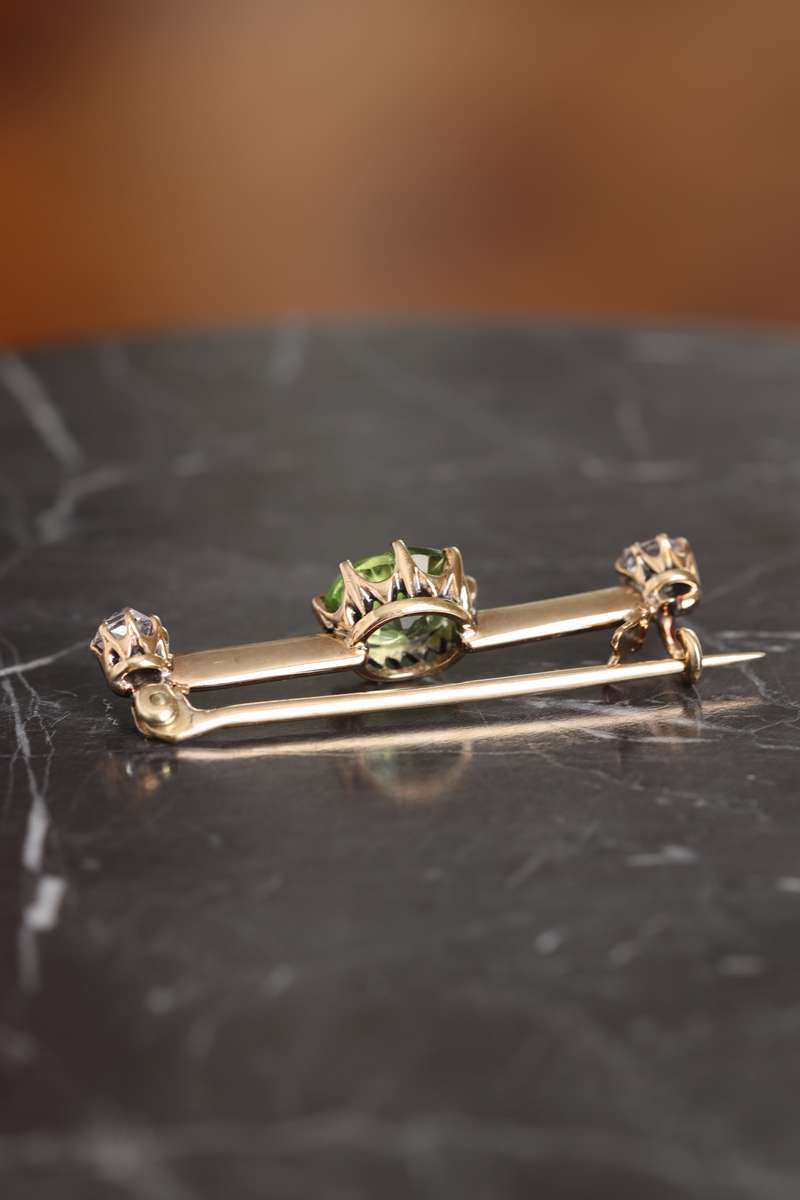 Victorian Diamond and Peridot Pin Brooch