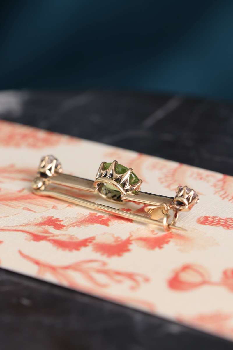 Victorian Diamond and Peridot Pin Brooch