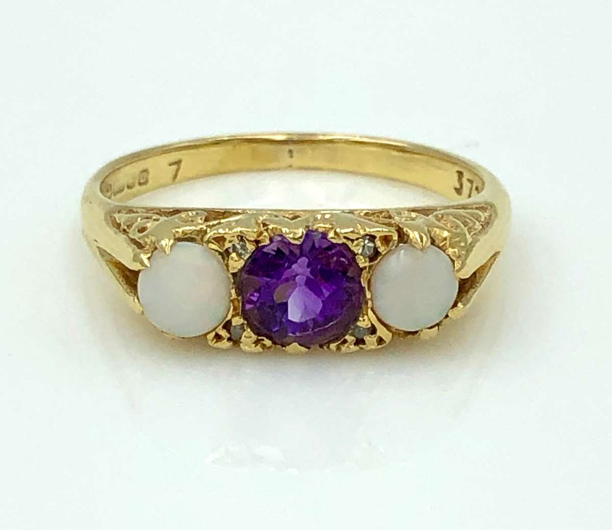 1977 Vintage Opal, Amethyst and Diamond 18ct Gold Ring