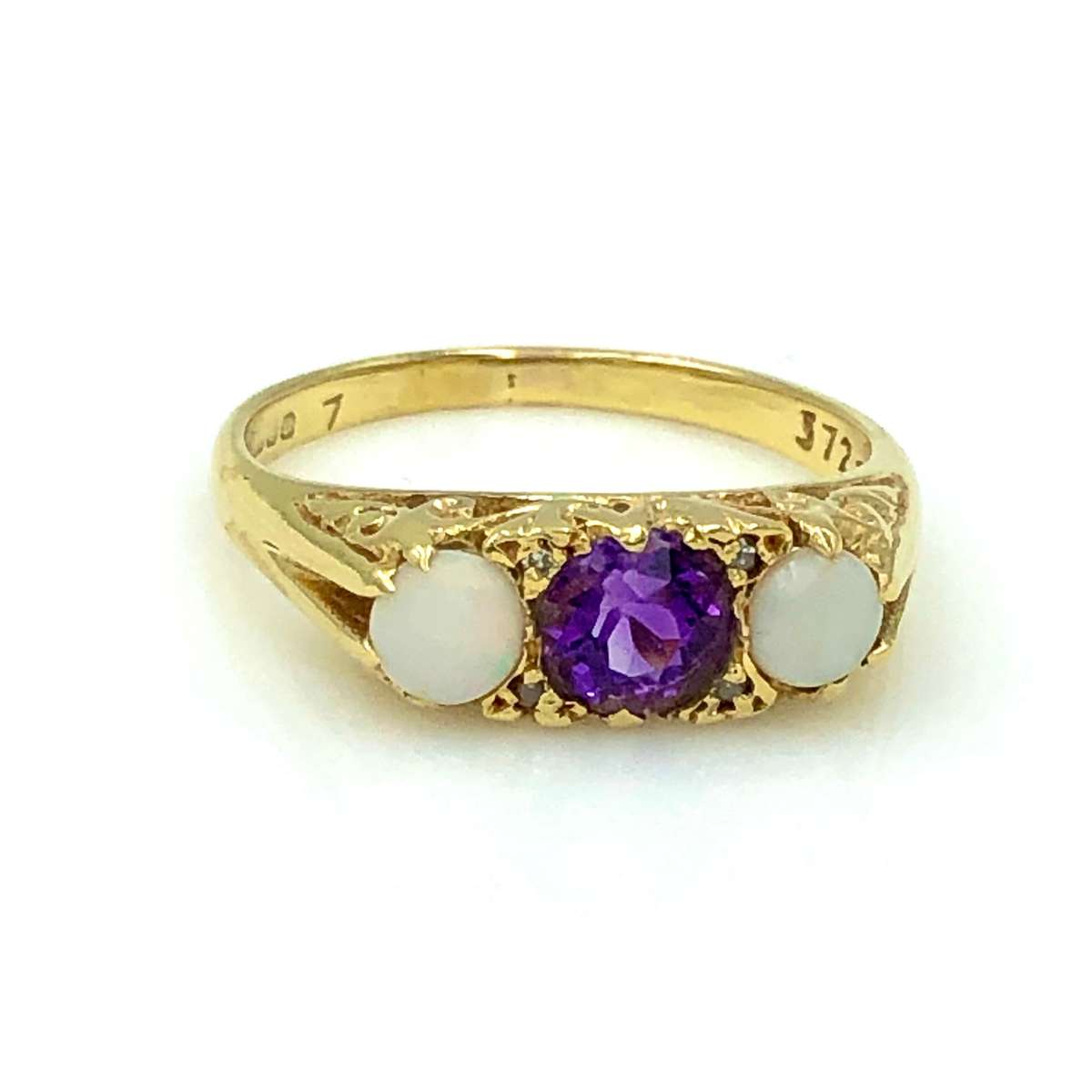 1977 Vintage Opal, Amethyst and Diamond 18ct Gold Ring