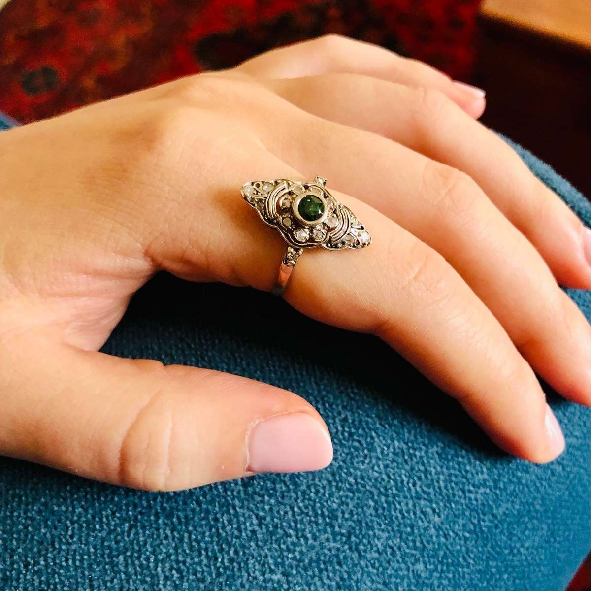 Art Deco Emerald and Diamond 18ct Ring