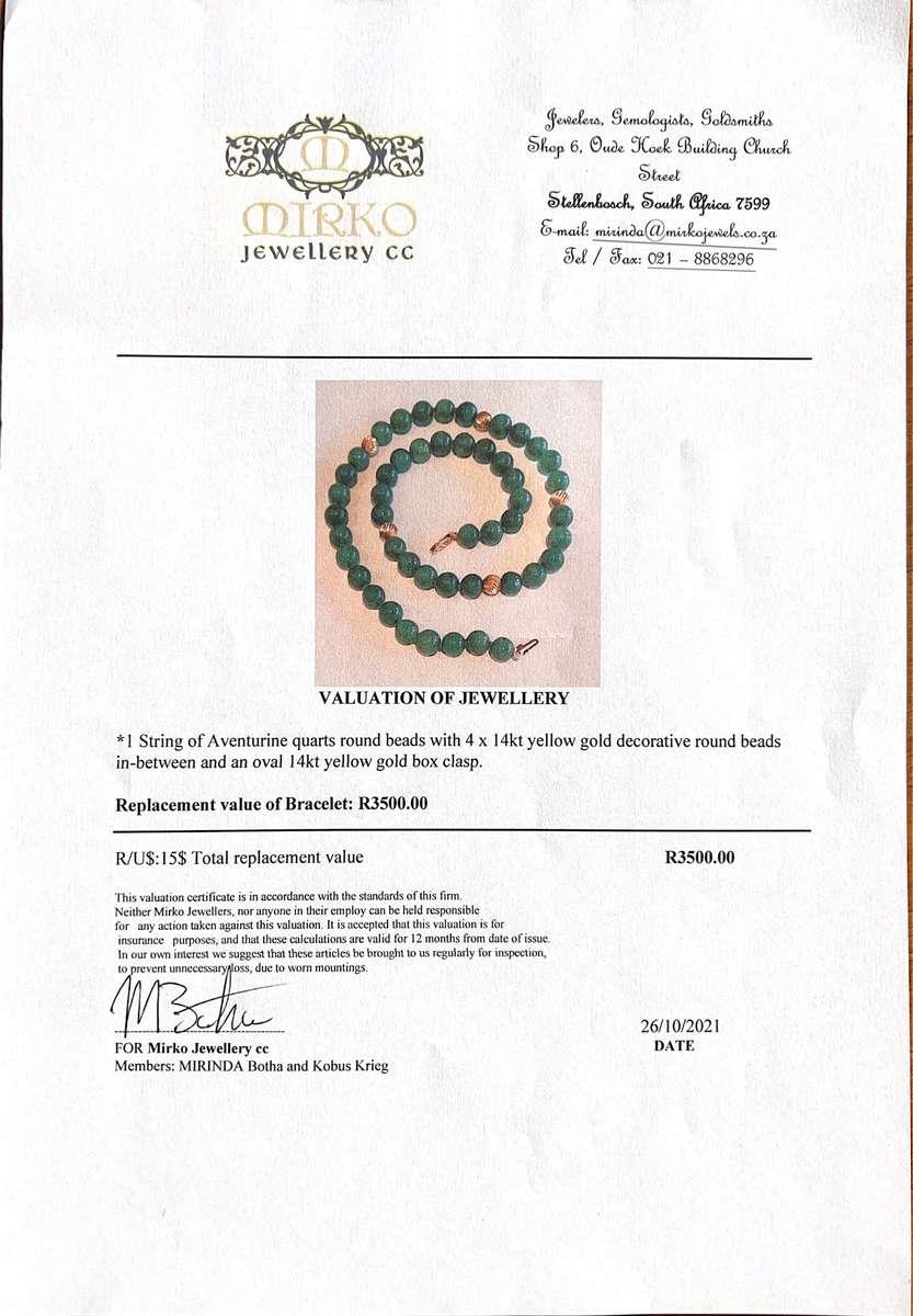 Vintage Aventurine 14ct Gold Necklace