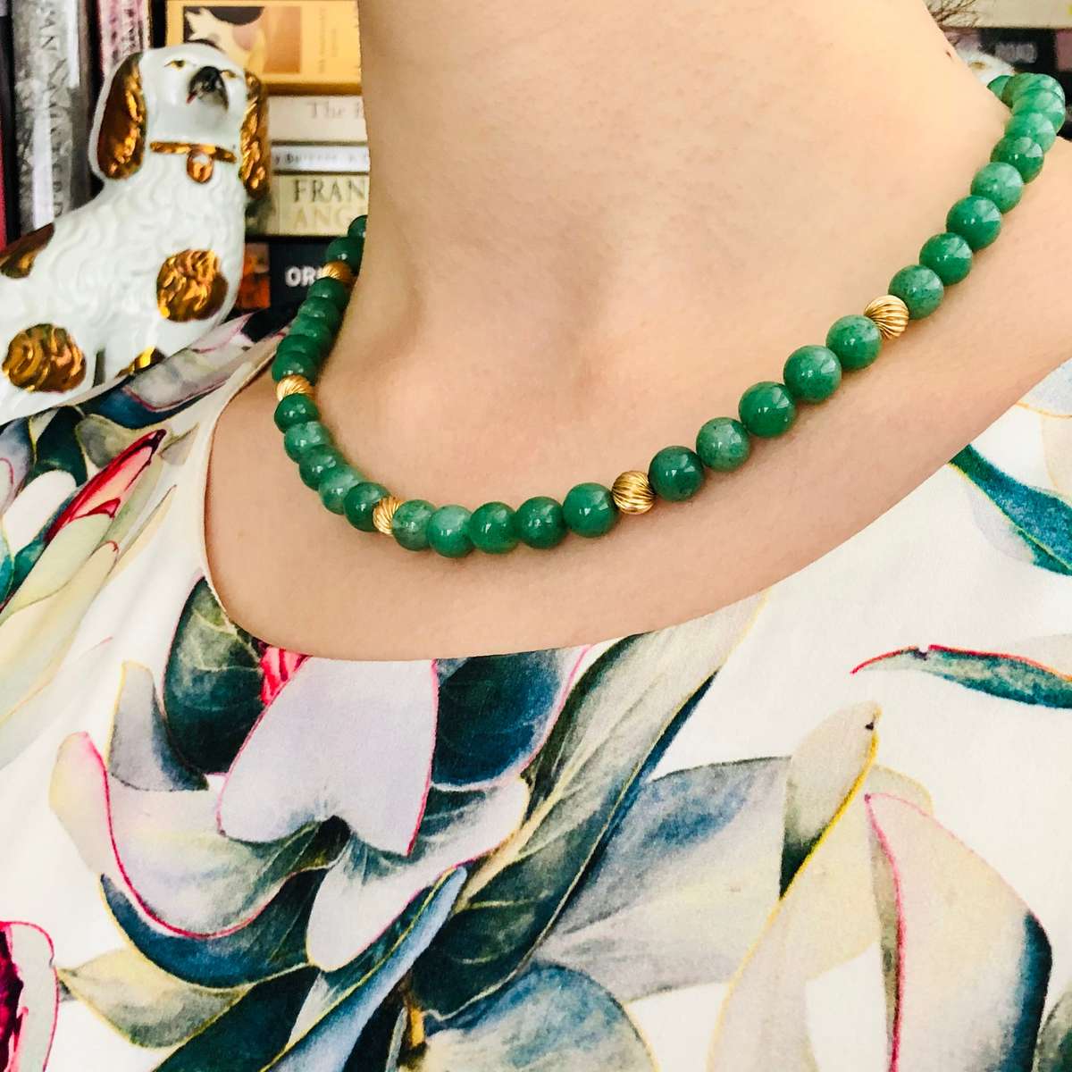 Vintage Aventurine 14ct Gold Necklace