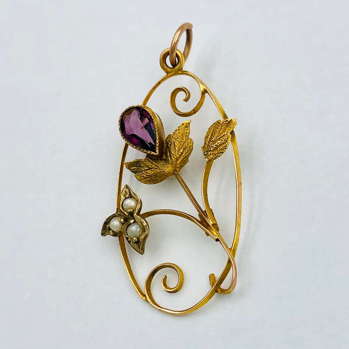 Antique Edwardian Amethyst and Seedpearl Pendant