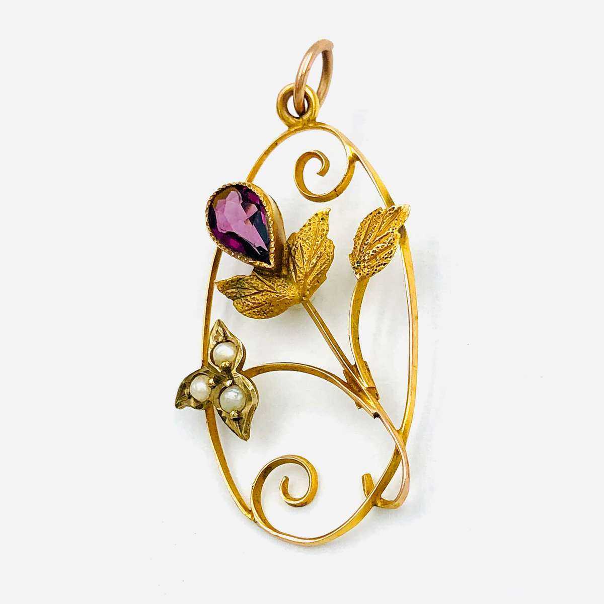 Antique Edwardian Amethyst and Seedpearl Pendant