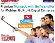 Promate monoPro-BT Premium Monopod with Selfie shutter for Mobiles, GoPro & Digital Cameras, Reta...