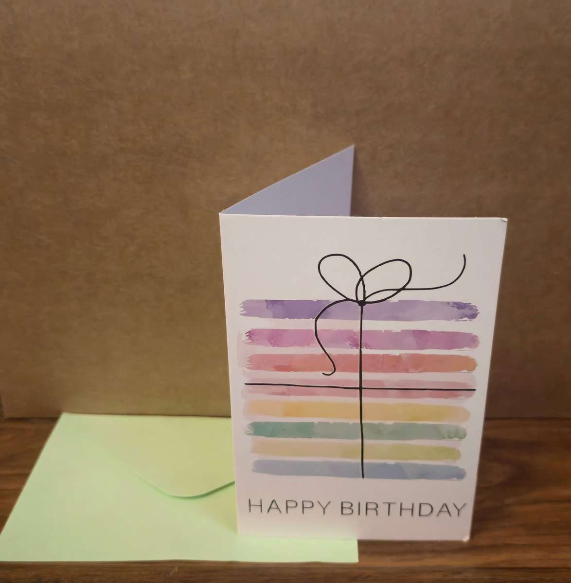 Birthday Card Watercolour Rainbow Striped Gift