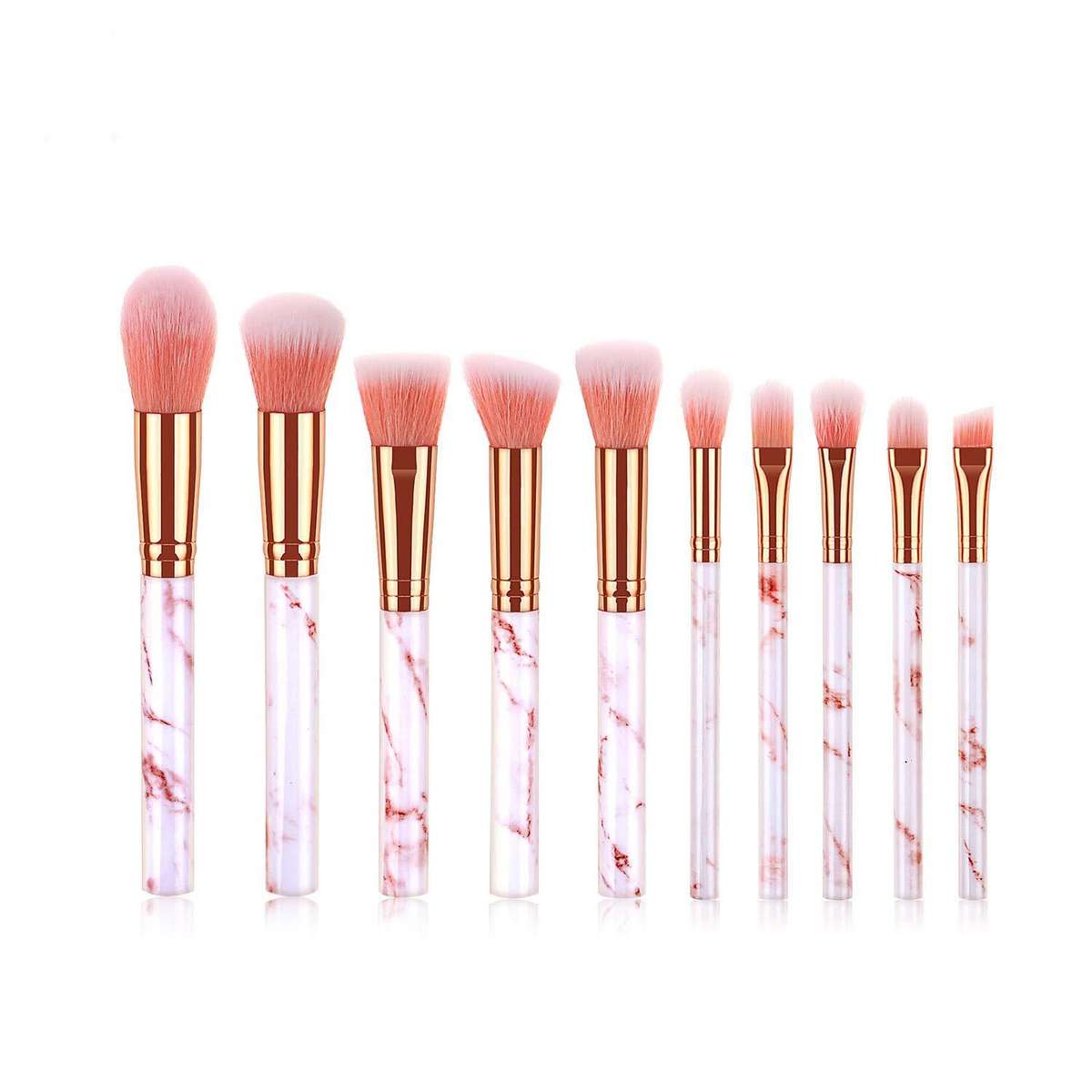 10 Pcs Marble Makeup Brushes Set - Pink