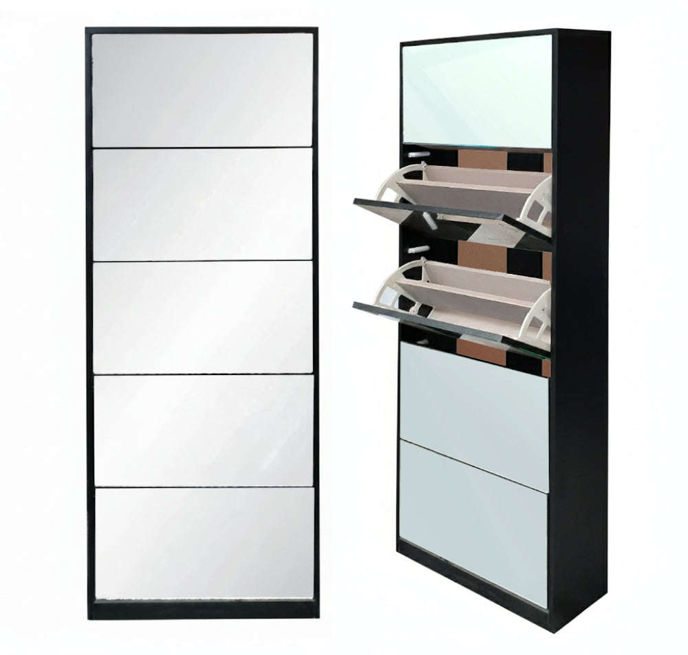 Nu Dekor - Double Storage 5 Tier Mirror Shoe Cabinet