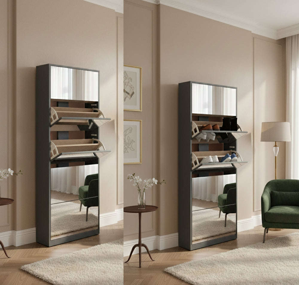Nu Dekor - Double Storage 5 Tier Mirror Shoe Cabinet