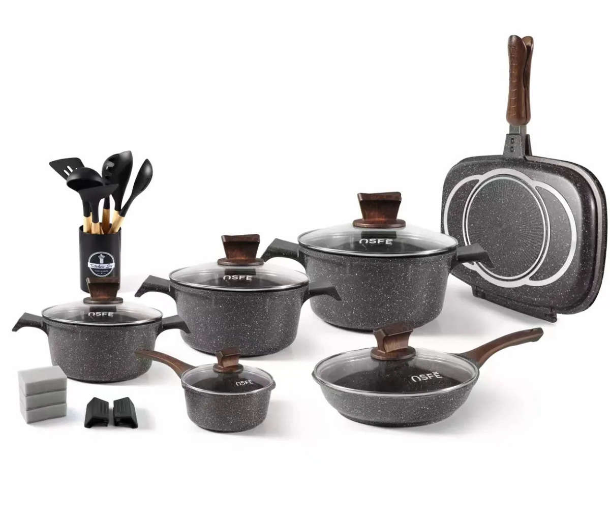 Oviass - 23 Piece Granite Professional Cookware With Utensil Set
