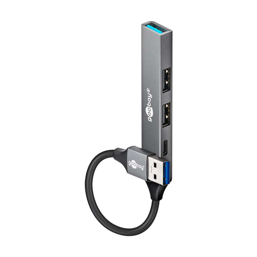 Goobay Slim 4-Port USB Hub, USB-A to 1 x USB-C, 1 x USB-A USB 3.2, 2 x USB2.0
