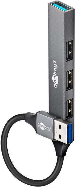 Goobay Slim 4-Port USB Hub, USB-A to 1 x USB-A 3.2 and 3 x USB-A 2.0