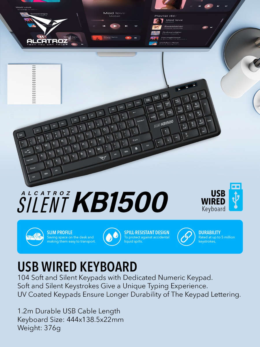 Alcatroz Silent USB Wired Keyboard