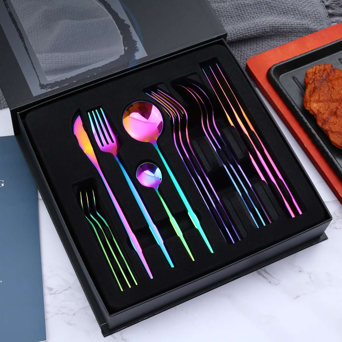 16 Piece LMA Stainless Steel Flatware Set & Noir Gift Box