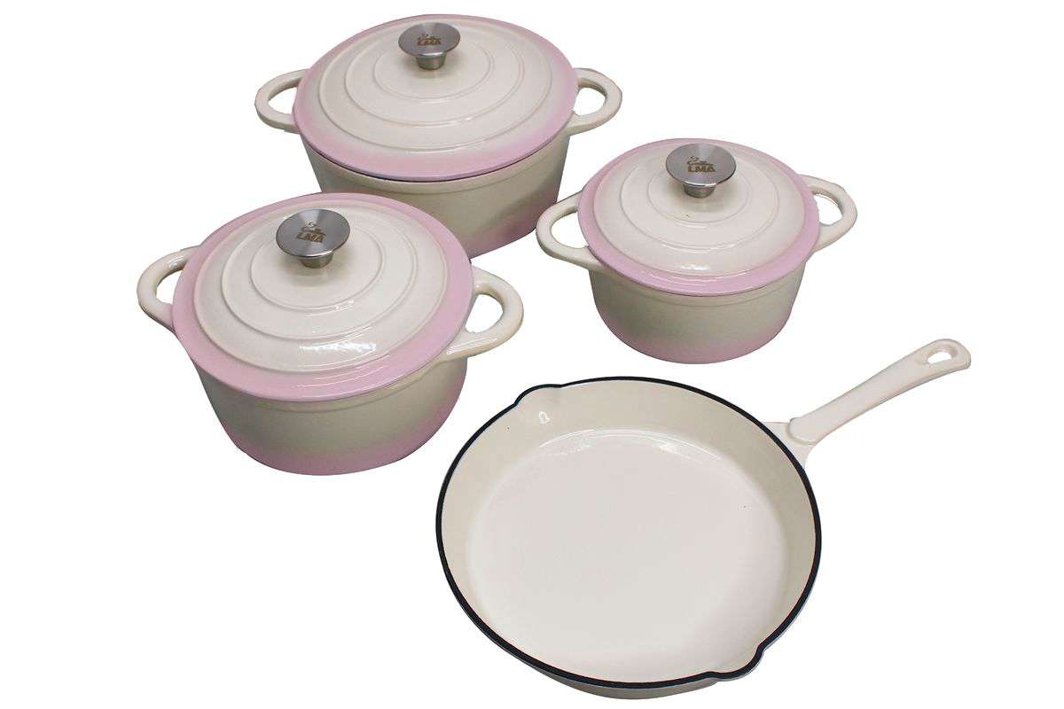LMA Branded 7 Piece Cast Iron Dutch Oven Cookware Set - Ice Cream