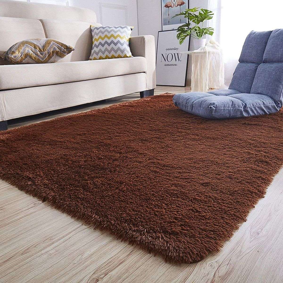 150 x 180cm Plush Two Tone Fluffy Carpet - Shaggy & Foldable Rugs