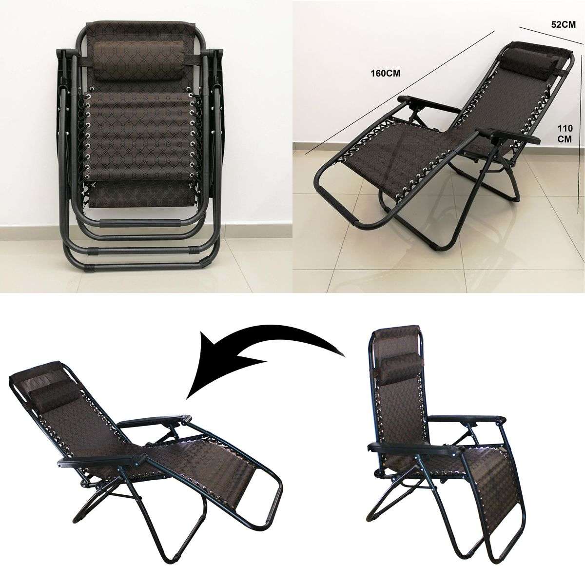 2 in 1 Zero Gravity Folding Recliner & Deck Chair with Removable Headrest