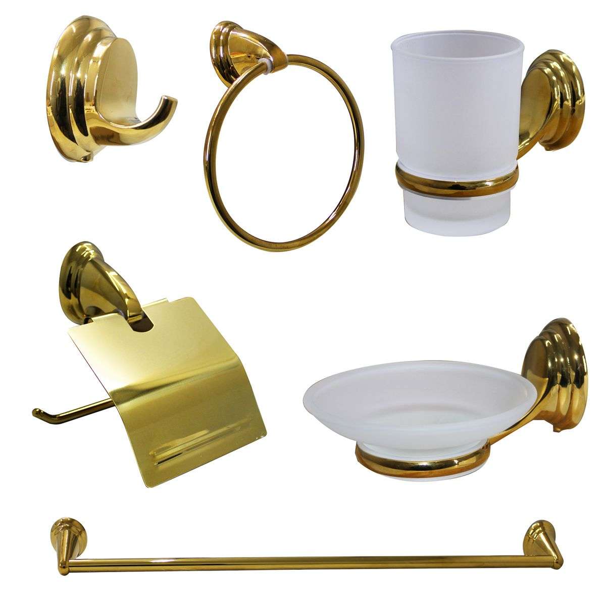 LMA 6 Piece Chrome and Frosted Glass Accessory Set