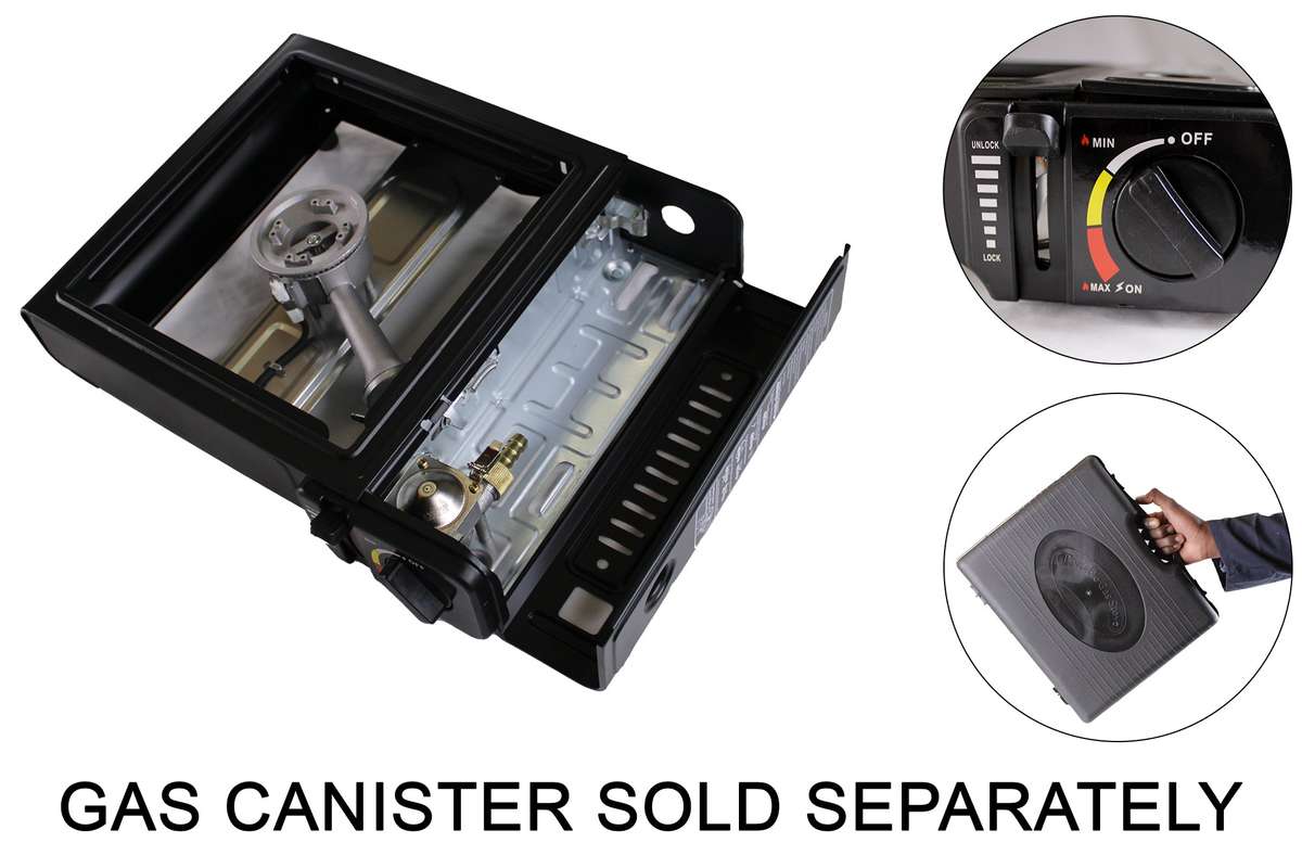 Portable One Burner Gas Stove with Heating Attachment & Carry Tongs