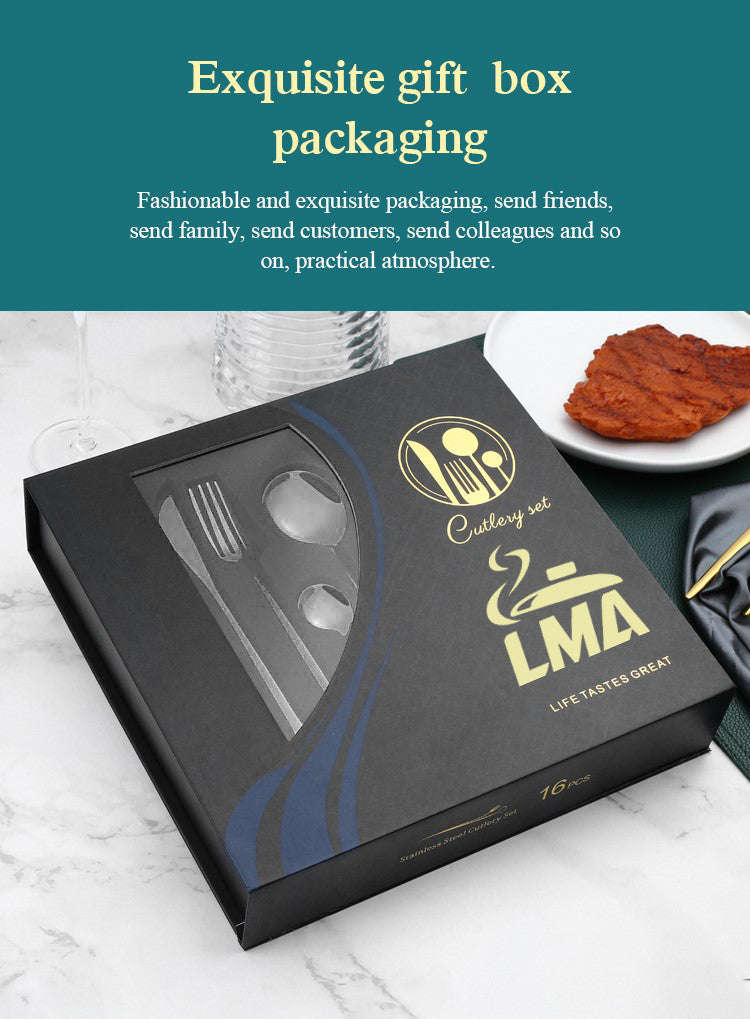 16 Piece LMA Stainless Steel Flatware Set & Noir Gift Box
