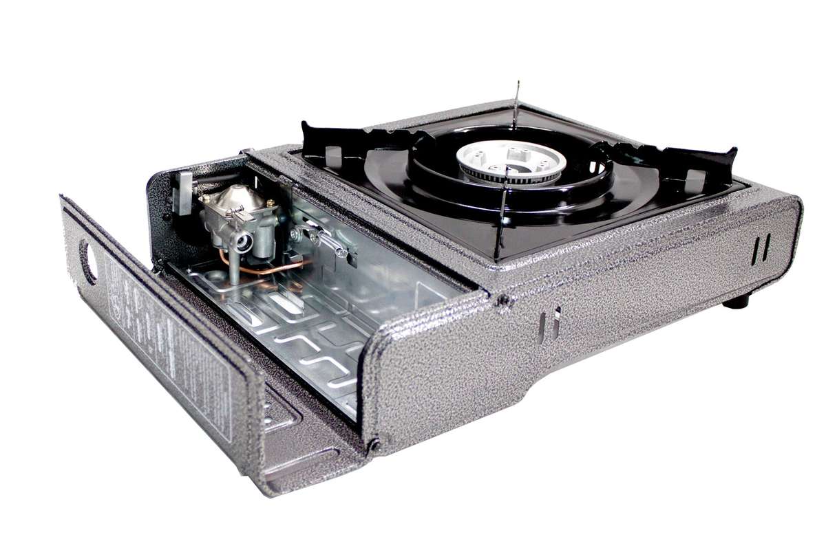 Portable One Burner Gas Stove with Heating Attachment & Carry Tongs