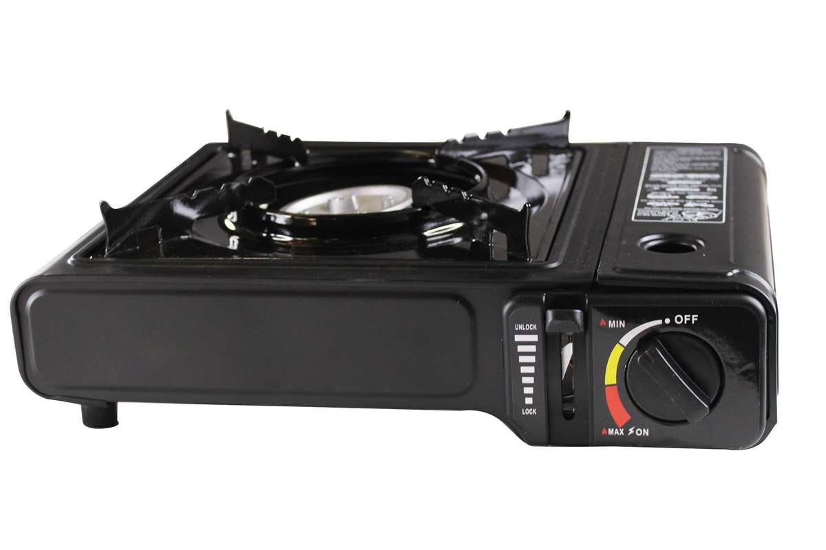 Portable One Burner Gas Stove with Heating Attachment & Carry Tongs