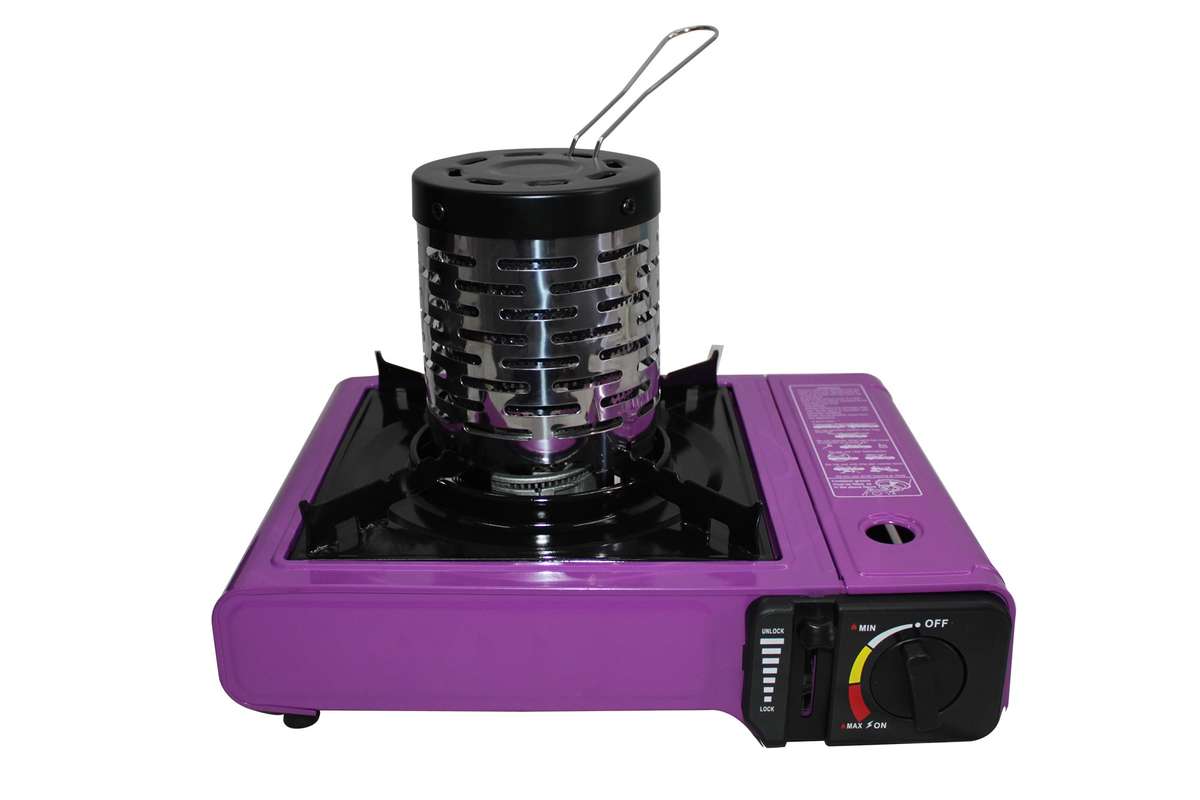 Portable One Burner Gas Stove with Heating Attachment & Carry Tongs
