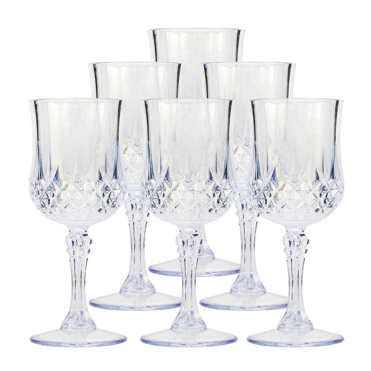 6 Piece Clear White Goblet Wine Glass Set