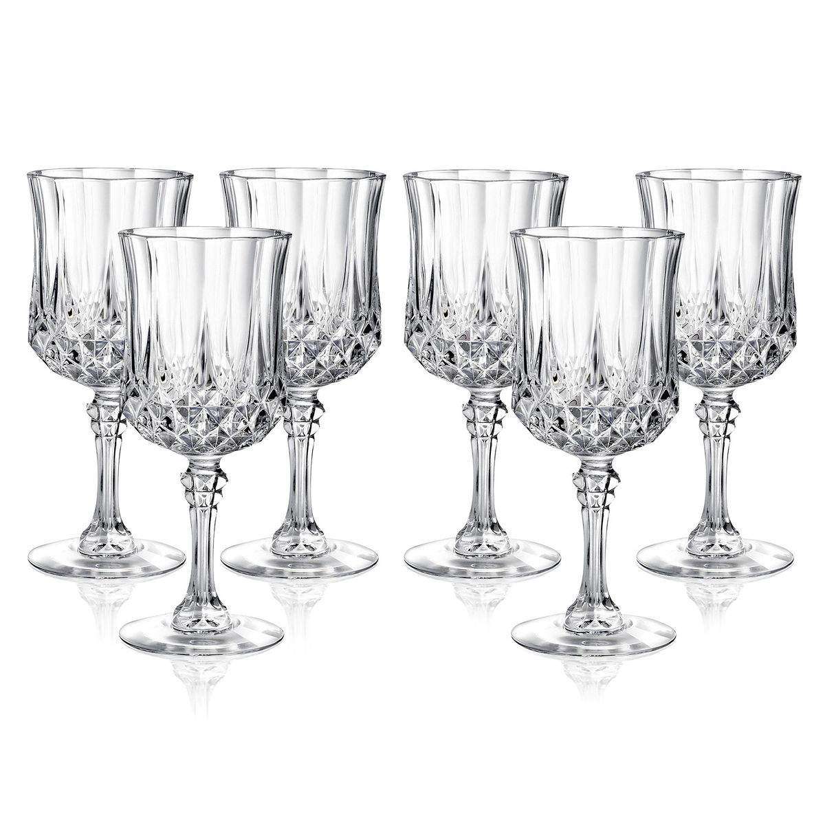 6 Piece Clear White Goblet Wine Glass Set