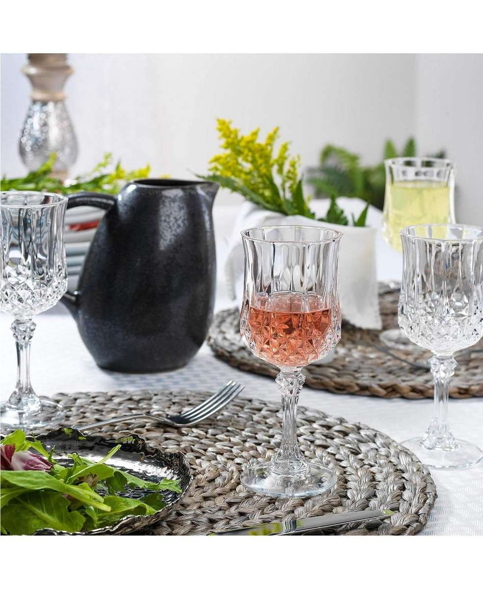 6 Piece Clear White Goblet Wine Glass Set