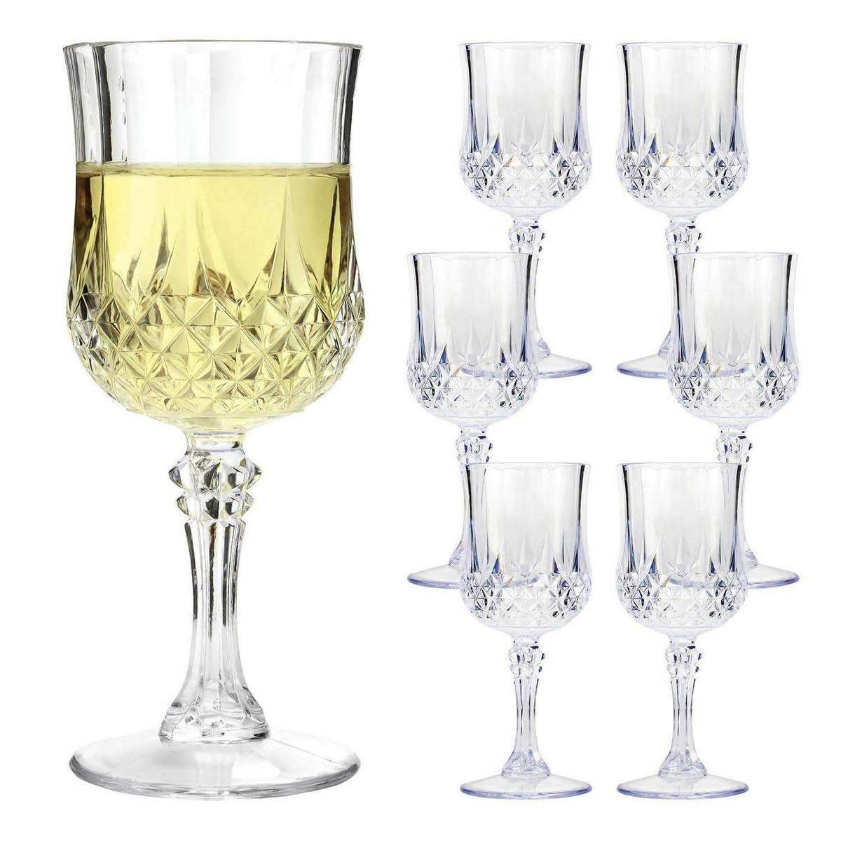 6 Piece Clear White Goblet Wine Glass Set