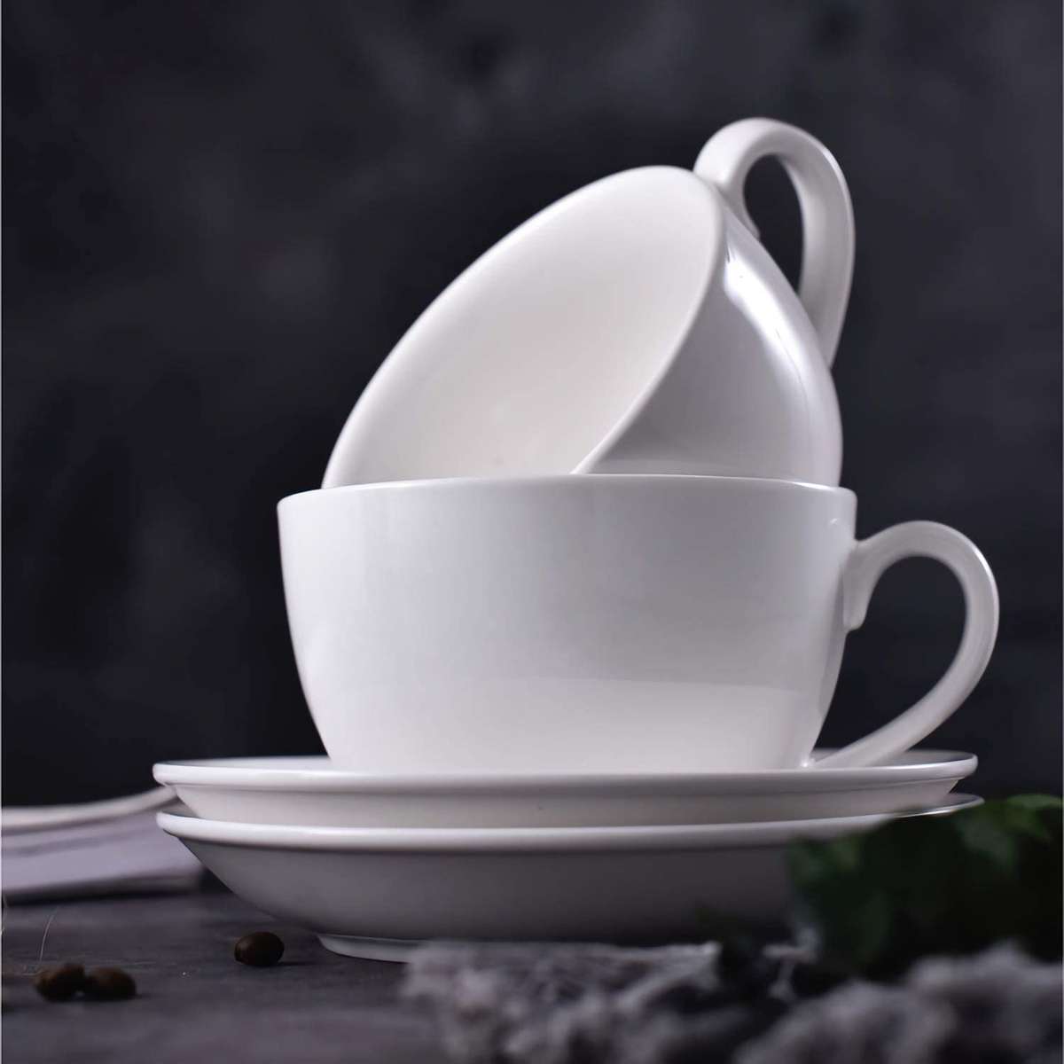 Brand-New  12 Piece White Porcelain Cup and Saucer Set