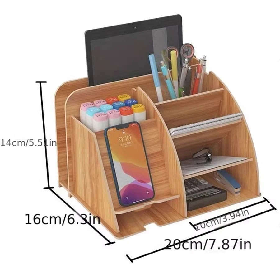 1pc Wooden Desk Organizer, Multi-Functional DIY Pen Holder, Pen Organizer For Desk, Desktop