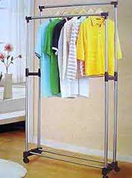 Stainless Steel Double-Pole Clothes Hanger/Rack, Rolling Bar Rail Rack, Adjustable Premium Double-Po