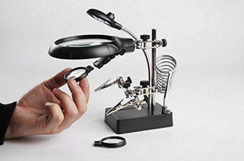 LED lamp 90mm Glass Mirror 3 Lens Repair Special Desktop Magnifying Glass Tools