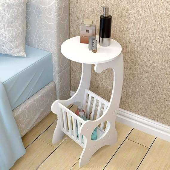 Tables Round Side End With Magazine Holder Rack White For Living Room