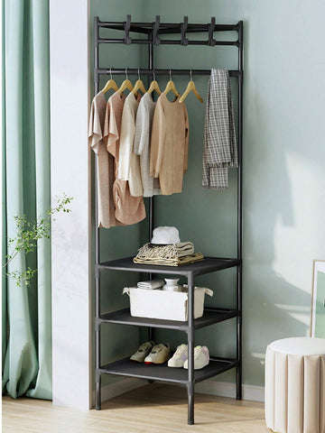 Coat Rack with Shelf Vintage Corner Hall Tree with 2 Shelves Entrance Coat Hanger with 1 Cross Bar E