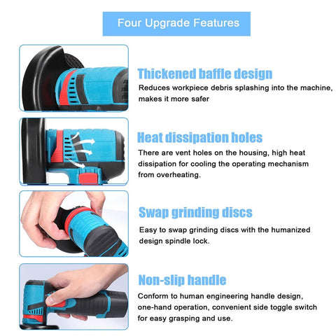 Toplionace 19500RPM 12V Rechargeable Mini Angle Grinder 800W Handheld Lithium Battery Cordless Poli