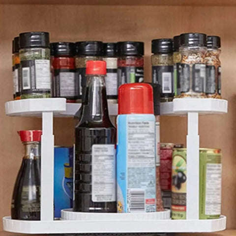 360 Degree Rotating Spice Rack Turntable Non Skid Save Space 2 Tiers Condiments Storage Rack for Kit