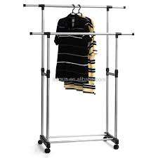 Stainless Steel Double-Pole Clothes Hanger/Rack, Rolling Bar Rail Rack, Adjustable Premium Double-Po