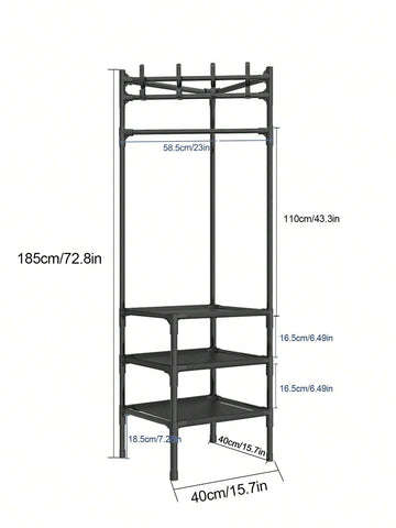 Coat Rack with Shelf Vintage Corner Hall Tree with 2 Shelves Entrance Coat Hanger with 1 Cross Bar E