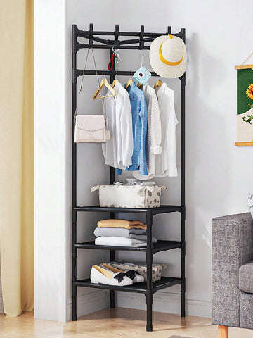 Coat Rack with Shelf Vintage Corner Hall Tree with 2 Shelves Entrance Coat Hanger with 1 Cross Bar E